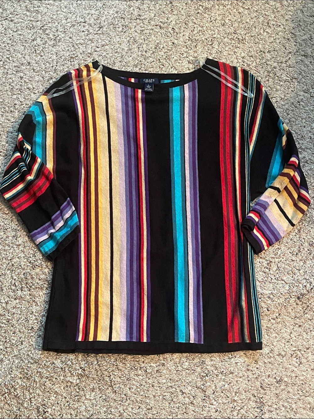 Chaps Black Top with Multicolor Vertical Stripes